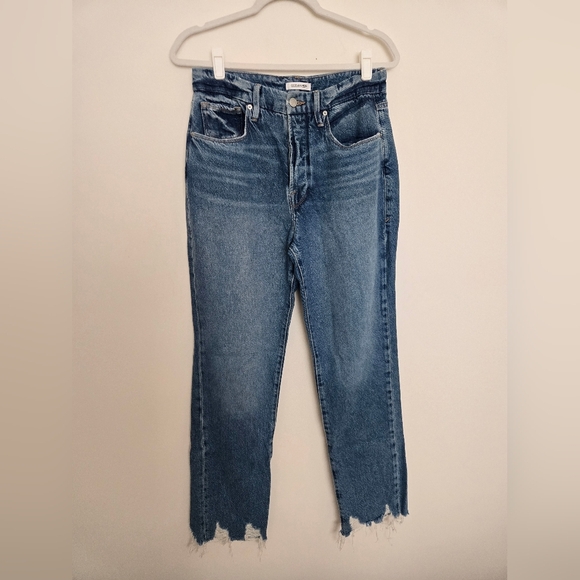 Good American Denim - Good American Good Boy Button Fly Frayed Hem Blue Jeans | sizr